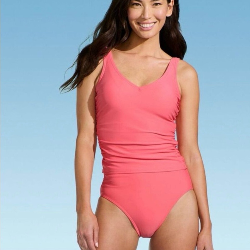 New Lands End Coral tankini V-Neck Top 16W